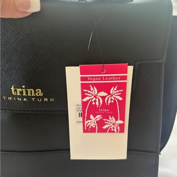 Sleek Sophisticated Trina Turk Black Handbag or Crossbody with Gold Hardware - Picture 8 of 11